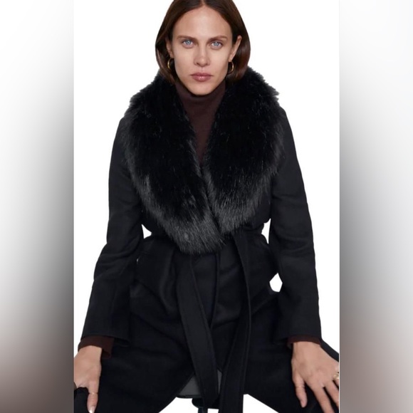 Zara NWT RARE LUXURY RUNWAY WINTER MAXIMALIST MANTECO Faux Fur Collar Wool Coat - Picture 4 of 17
